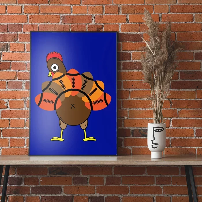 Funny Turkey And Football Thanksgiving Sport Lovers Funny Gift Poster