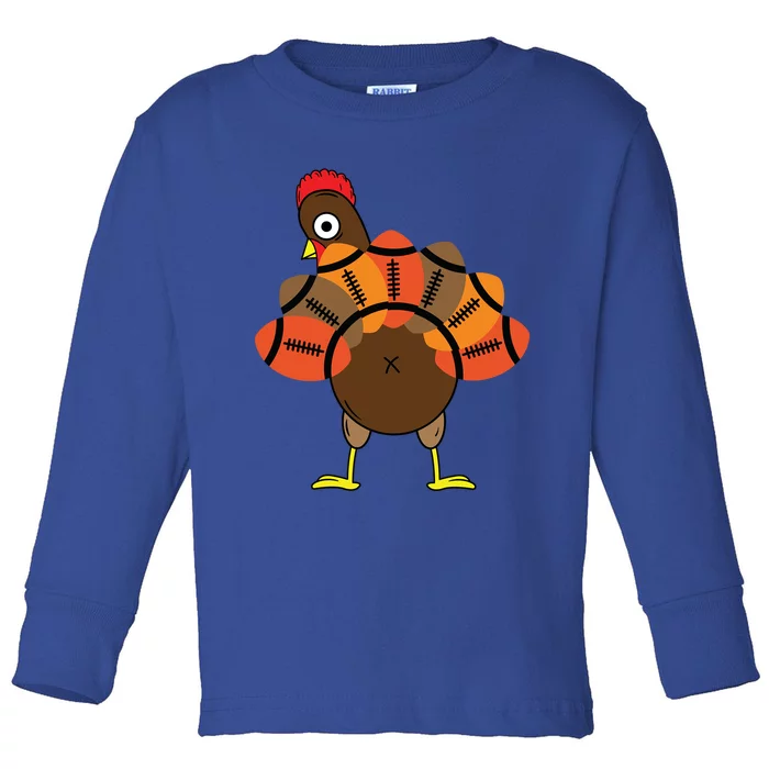 Funny Turkey And Football Thanksgiving Sport Lovers Funny Gift Toddler Long Sleeve Shirt