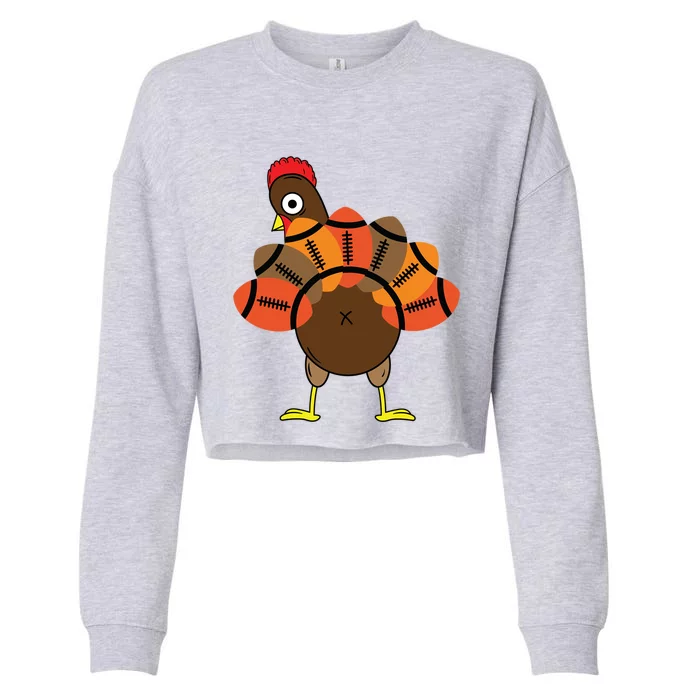 Funny Turkey And Football Thanksgiving Sport Lovers Funny Gift Cropped Pullover Crew