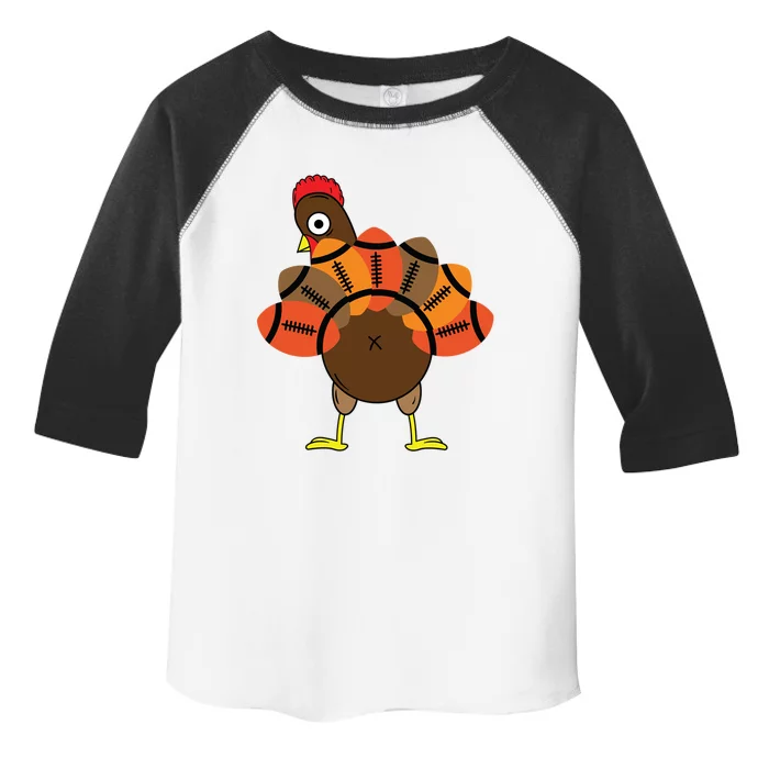 Funny Turkey And Football Thanksgiving Sport Lovers Funny Gift Toddler Fine Jersey T-Shirt