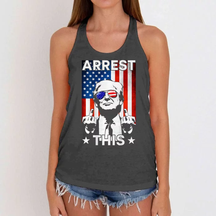 Funny Trump Arrest This American Flag Trump 2024 Women's Knotted Racerback Tank