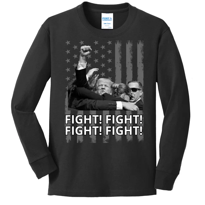 Fight Trump American Flag Rally Shooting Pennsylvania Kids Long Sleeve Shirt