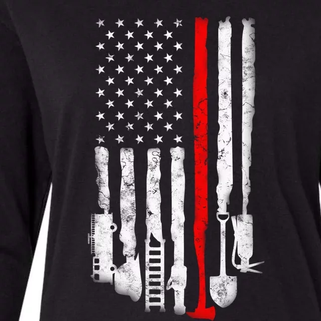 Firefighter Tools And Equipt Stripe American Flag Fire Gift Womens Cotton Relaxed Long Sleeve T-Shirt