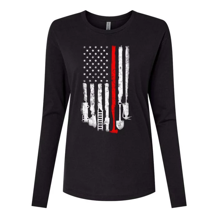 Firefighter Tools And Equipt Stripe American Flag Fire Gift Womens Cotton Relaxed Long Sleeve T-Shirt