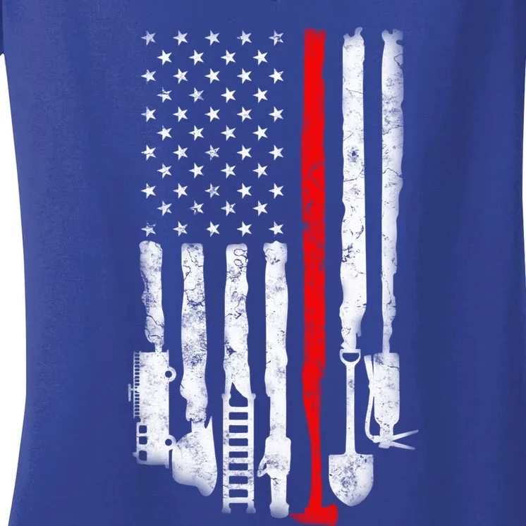 Firefighter Tools And Equipt Stripe American Flag Fire Gift Women's V-Neck T-Shirt