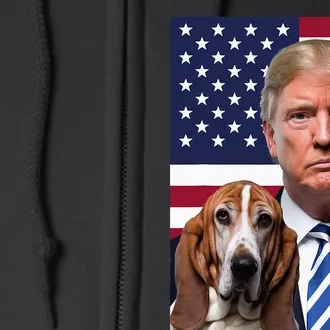 Funny Trump And Basset Hound Dog Usa Flag Election 2024 Vote Full Zip Hoodie