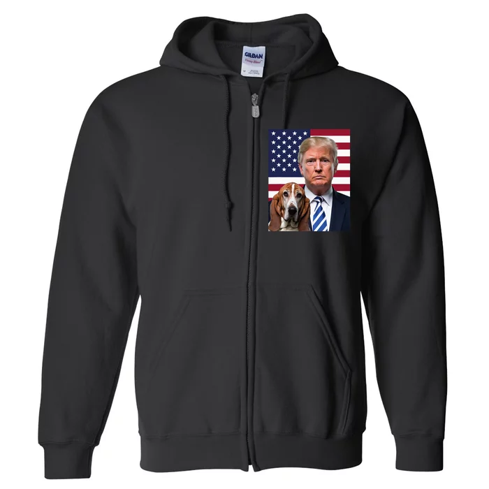 Funny Trump And Basset Hound Dog Usa Flag Election 2024 Vote Full Zip Hoodie