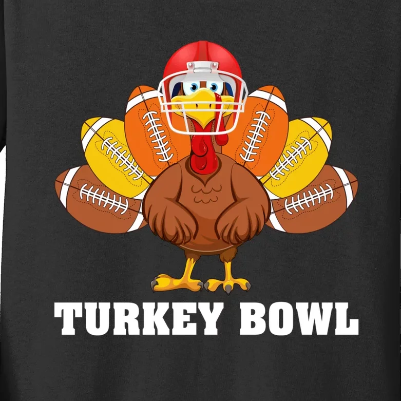 Funny Turkey American Football Bowl Thanksgiving Kids Long Sleeve Shirt