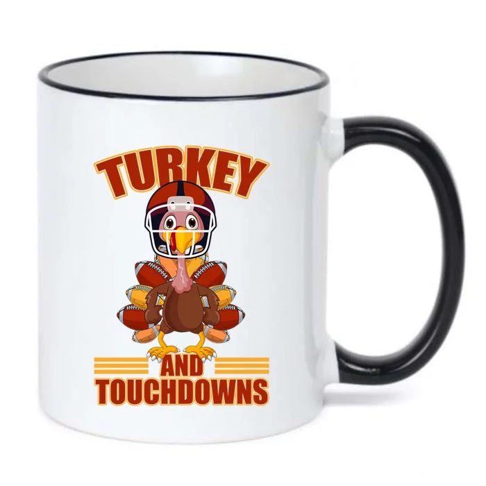 Football Turkey And Touchdowns Thanksgiving Gift Black Color Changing Mug