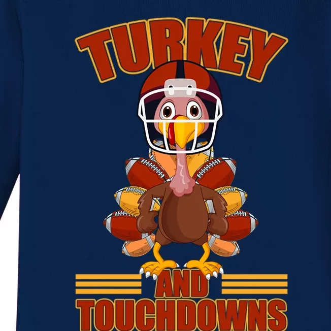 Football Turkey And Touchdowns Thanksgiving Gift Baby Long Sleeve Bodysuit