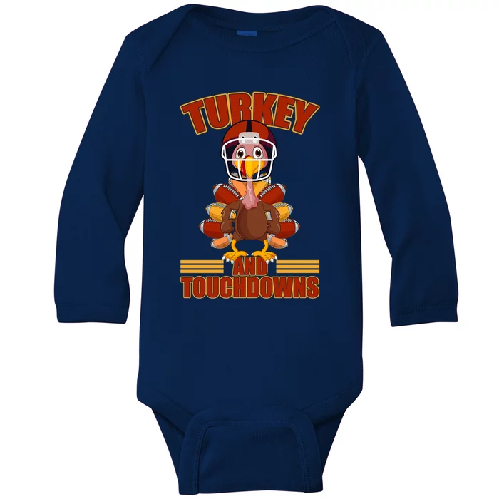 Football Turkey And Touchdowns Thanksgiving Gift Baby Long Sleeve Bodysuit