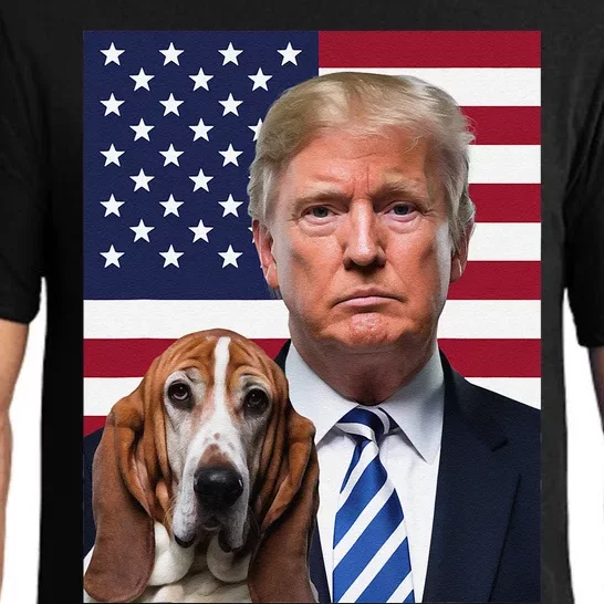 Funny Trump And Basset Hound Dog Usa Flag Election 2024 Vote Pajama Set