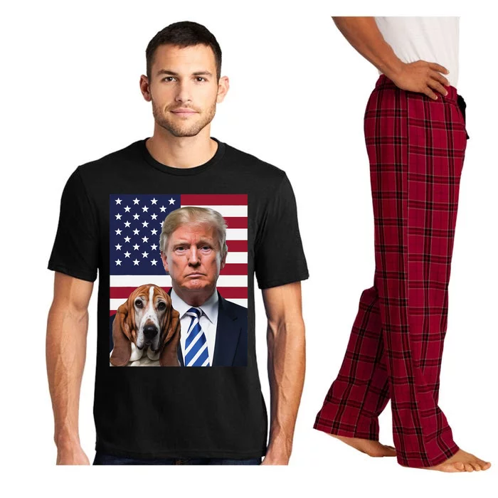 Funny Trump And Basset Hound Dog Usa Flag Election 2024 Vote Pajama Set