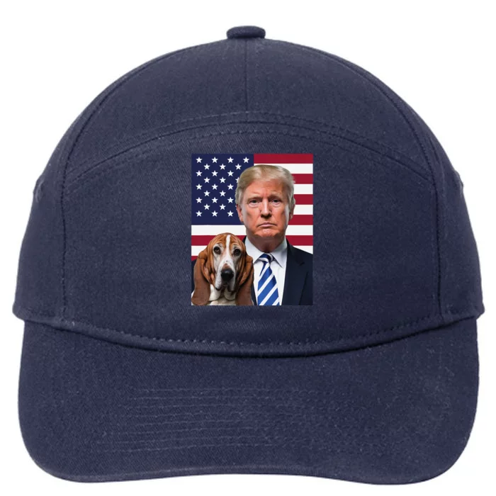 Funny Trump And Basset Hound Dog Usa Flag Election 2024 Vote 7-Panel Snapback Hat