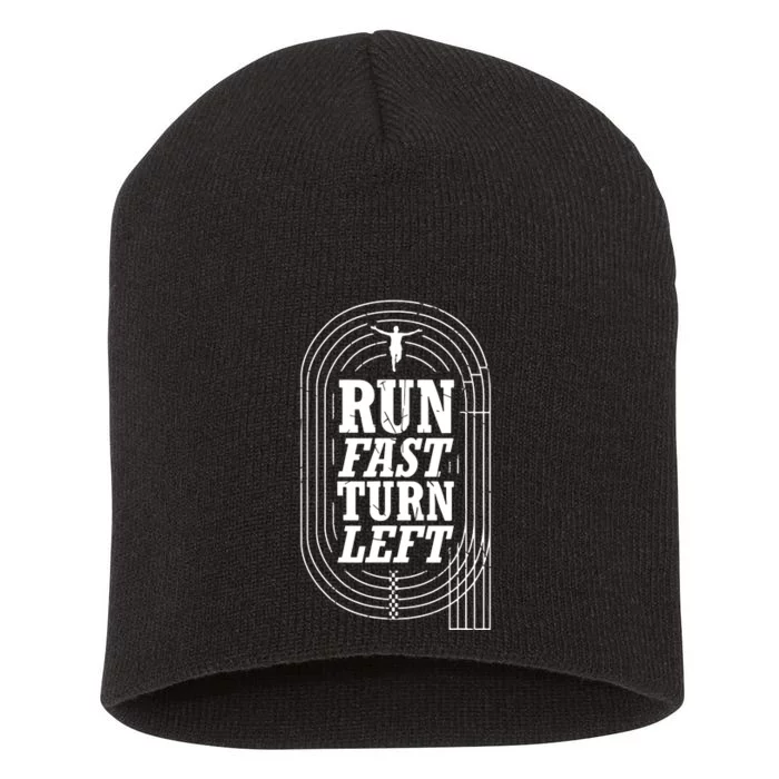 Funny Track And Field Design Run Fast Turn Left Short Acrylic Beanie