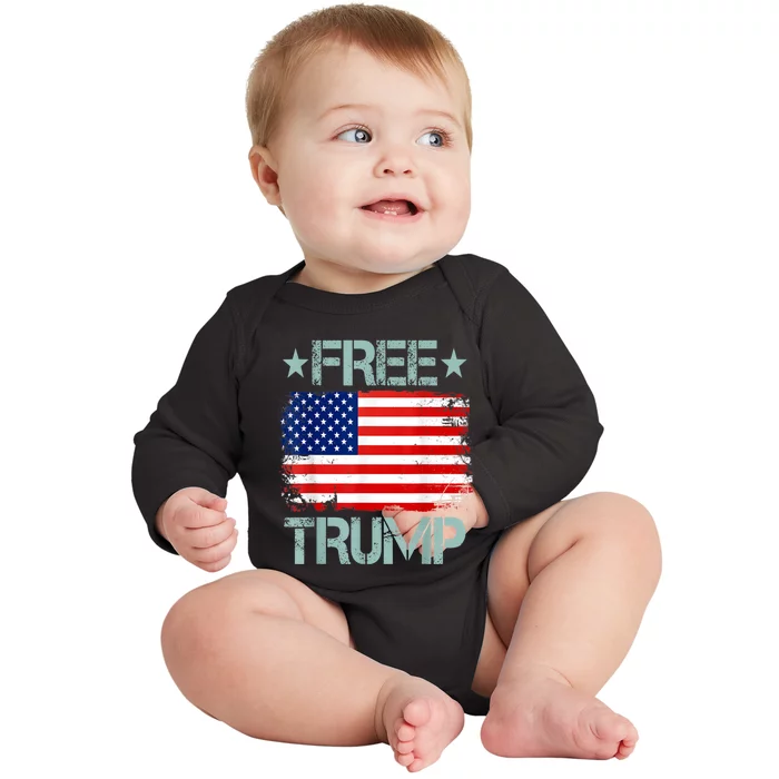 Free Trump American Flag Save Trump Donald Trump 2024 Baby Long Sleeve Bodysuit