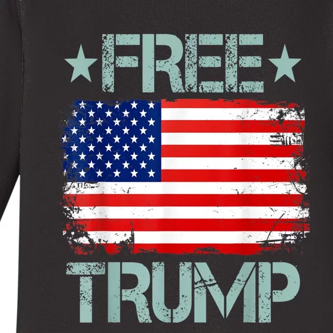 Free Trump American Flag Save Trump Donald Trump 2024 Baby Long Sleeve Bodysuit