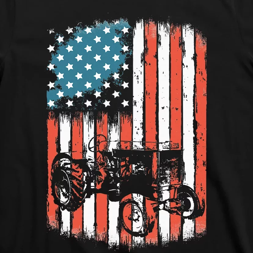 Farm Tractors American Flag Usa Patriotic Farming Rancher T-Shirt