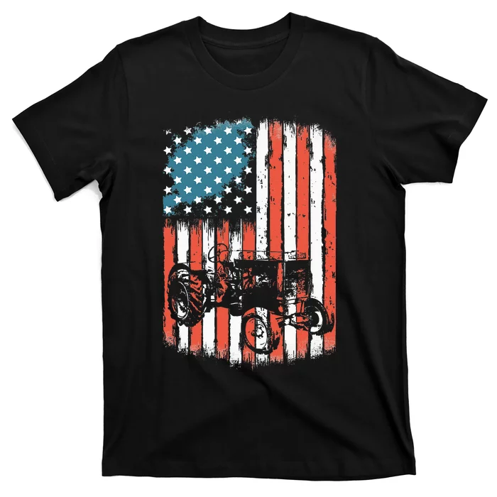 Farm Tractors American Flag Usa Patriotic Farming Rancher T-Shirt