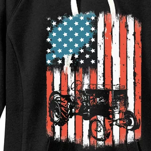 Farm Tractors American Flag Usa Patriotic Farming Rancher Women's Fleece Hoodie