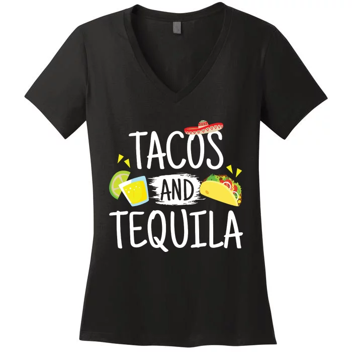 Funny Tacos And Tequila Mexican Sombrero Gift Women's V-Neck T-Shirt