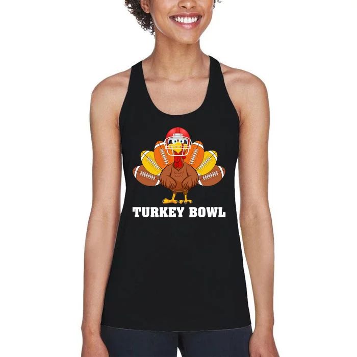 Funny Turkey American Football Bowl Thanksgiving Women's Racerback Tank