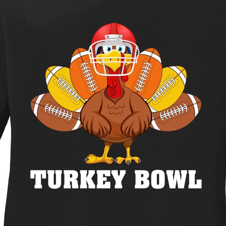 Funny Turkey American Football Bowl Thanksgiving Ladies Long Sleeve Shirt