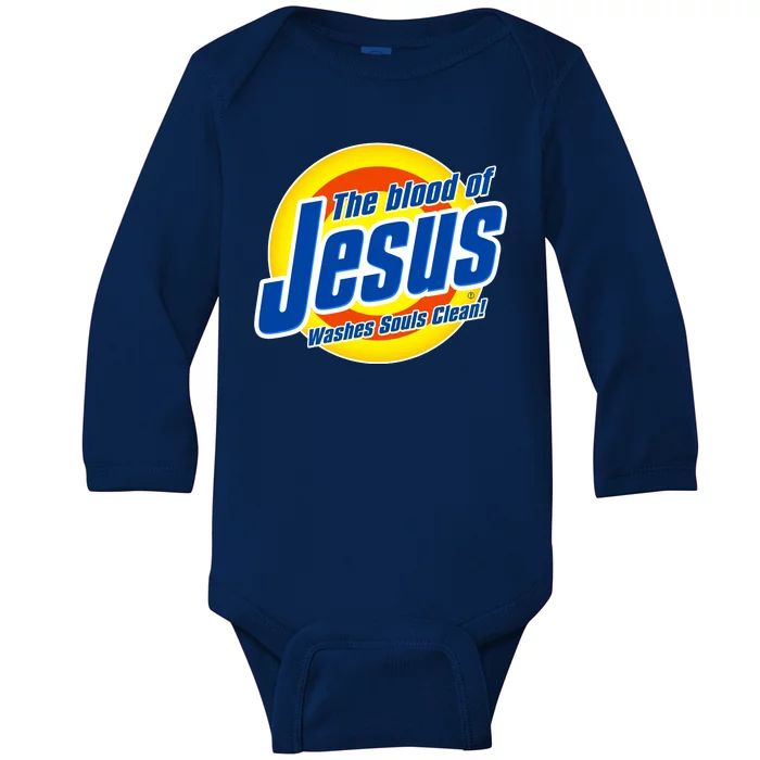 Funny The Blood Of Jesus Washes Souls Clean Detergent Baby Long Sleeve Bodysuit