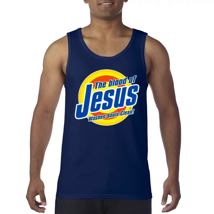 Funny The Blood Of Jesus Washes Souls Clean Detergent Tank Top