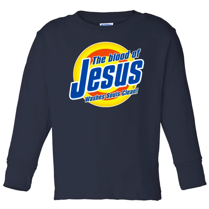 Funny The Blood Of Jesus Washes Souls Clean Detergent Toddler Long Sleeve Shirt