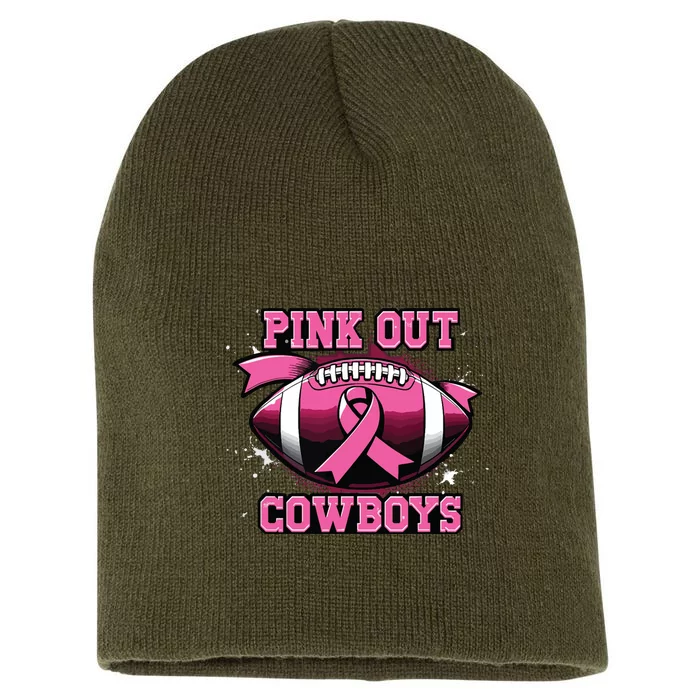 Football Tackle Breast Cancer Awareness Out Cowboys Short Acrylic Beanie