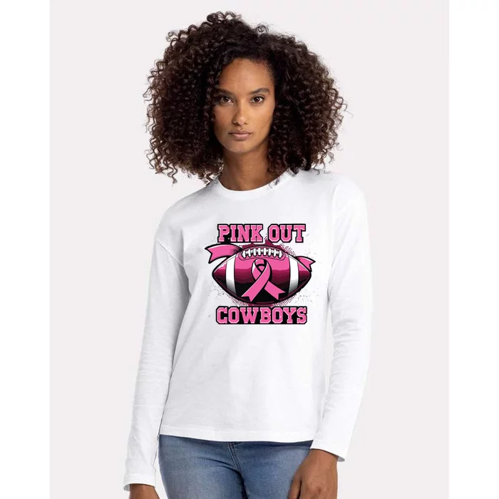 Football Tackle Breast Cancer Awareness Out Cowboys Womens Cotton Relaxed Long Sleeve T-Shirt