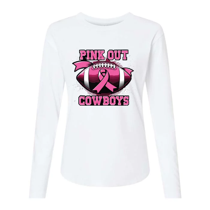 Football Tackle Breast Cancer Awareness Out Cowboys Womens Cotton Relaxed Long Sleeve T-Shirt