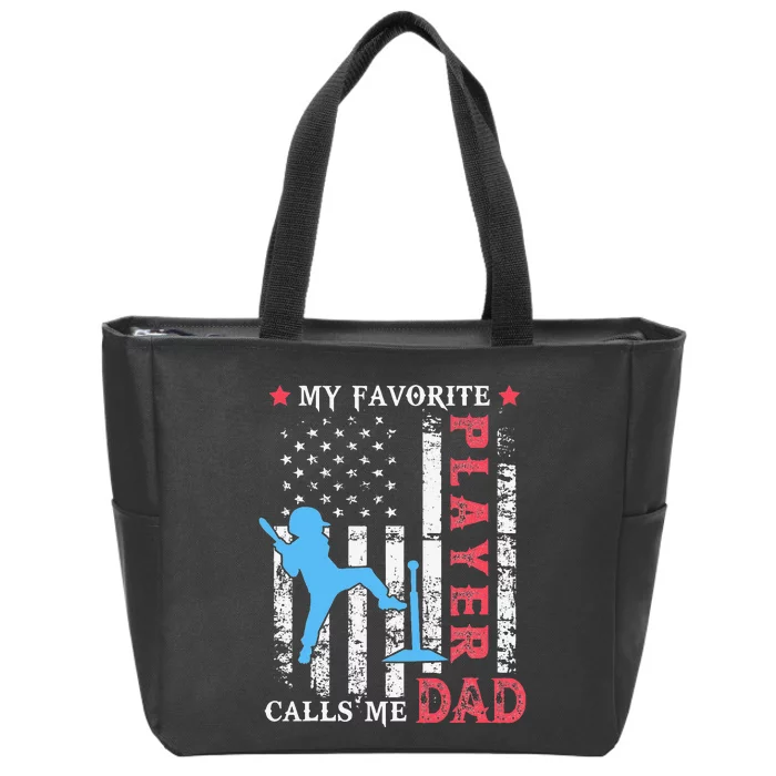 Favorite Tee Ball Player Calls Me Dad USA Flag Father's day Zip Tote Bag