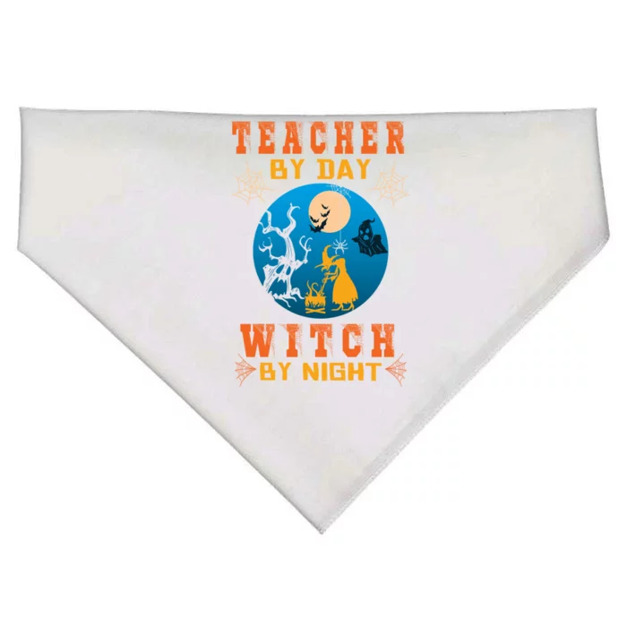 Funny Teacher By Day Witch By Night Halloween Night Cute Gift USA-Made Doggie Bandana