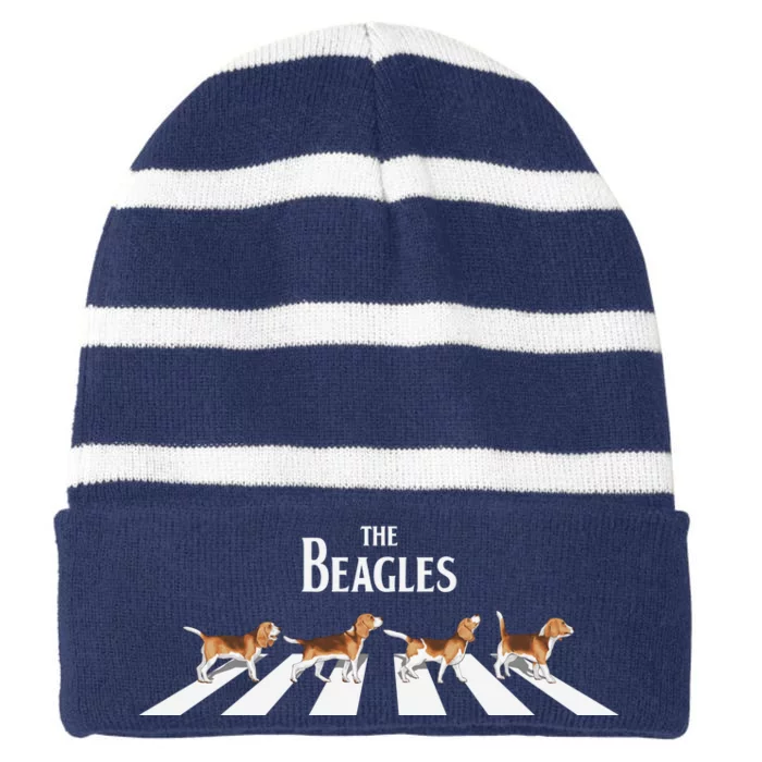 Funny The Beagles Album Spoof Striped Beanie with Solid Band