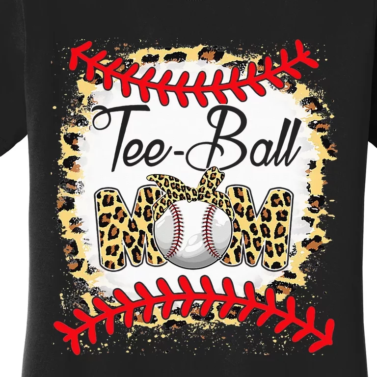 Funny Tee Ball Mom Baseball Leopard Bleached Mother's Day Women's T-Shirt