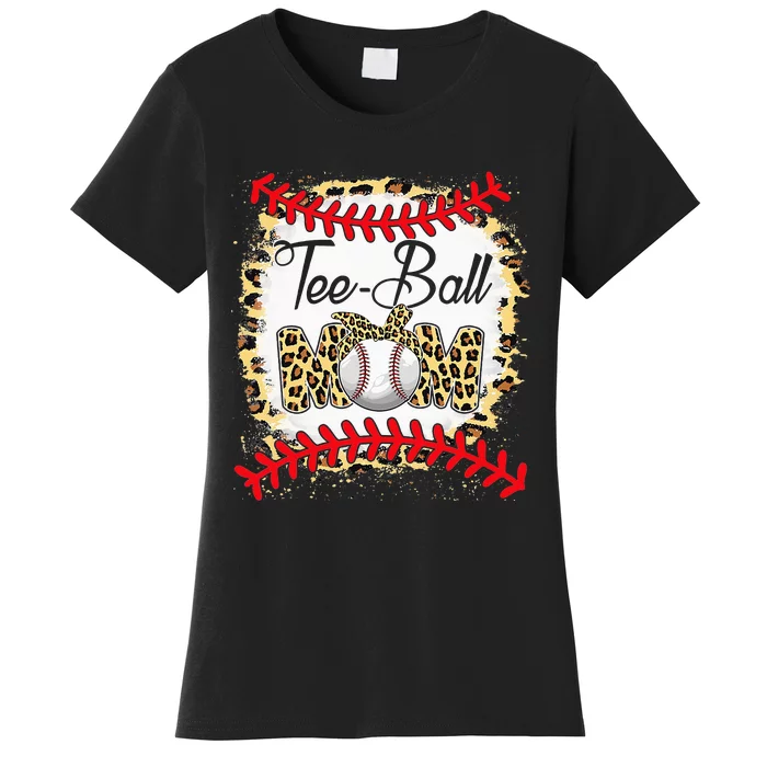 Funny Tee Ball Mom Baseball Leopard Bleached Mother's Day Women's T-Shirt