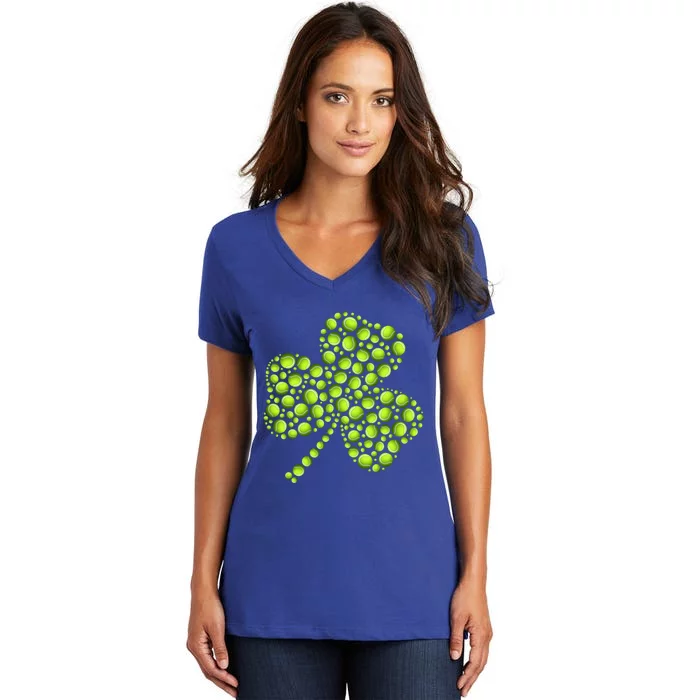 Funny Tennis Ball Shamrock Leaf St Patrick's Day Gift Women's V-Neck T-Shirt