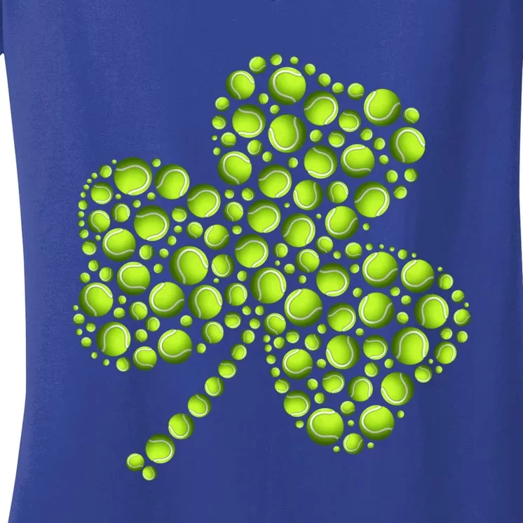 Funny Tennis Ball Shamrock Leaf St Patrick's Day Gift Women's V-Neck T-Shirt