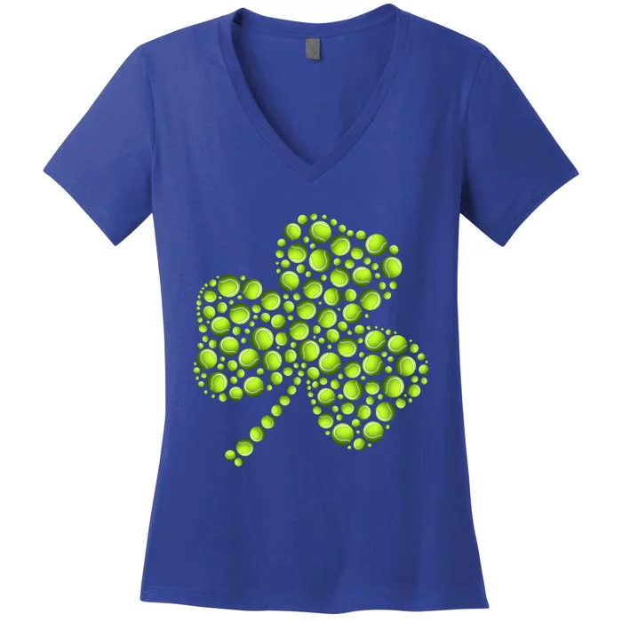 Funny Tennis Ball Shamrock Leaf St Patrick's Day Gift Women's V-Neck T-Shirt