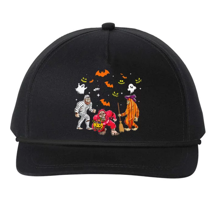 Funny Three Bigfoots Bigfoot Halloween Pumpkin Snapback Five-Panel Rope Hat