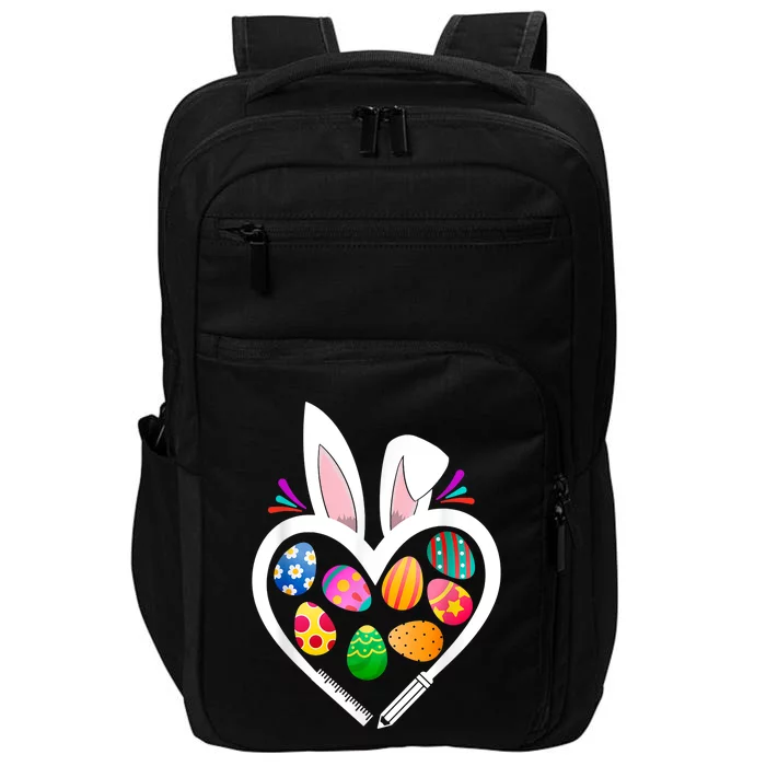 Funny Teacher Bunny Heart Easter Eggs Rabbit Easter Day Impact Tech Backpack