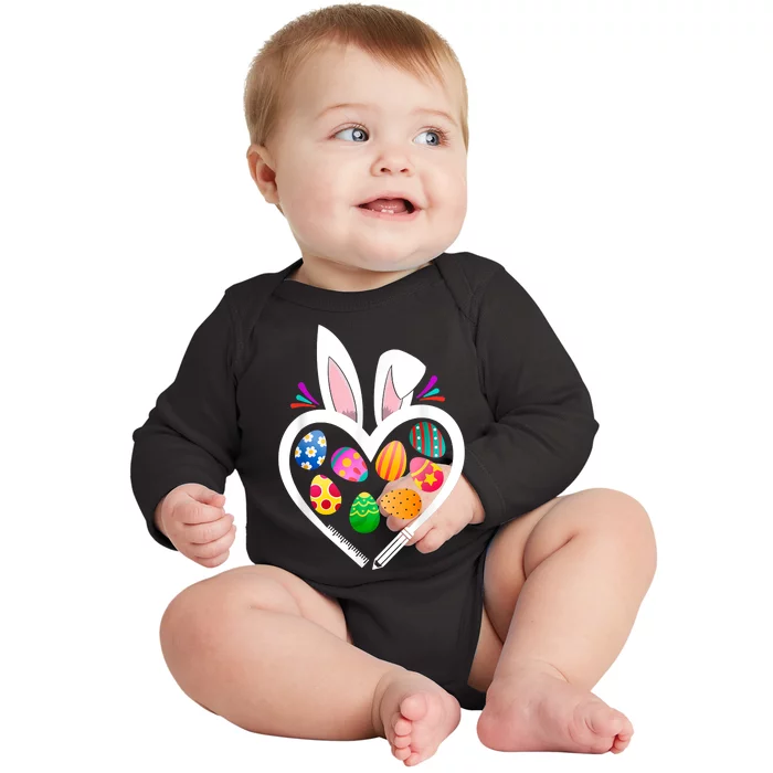 Funny Teacher Bunny Heart Easter Eggs Rabbit Easter Day Baby Long Sleeve Bodysuit