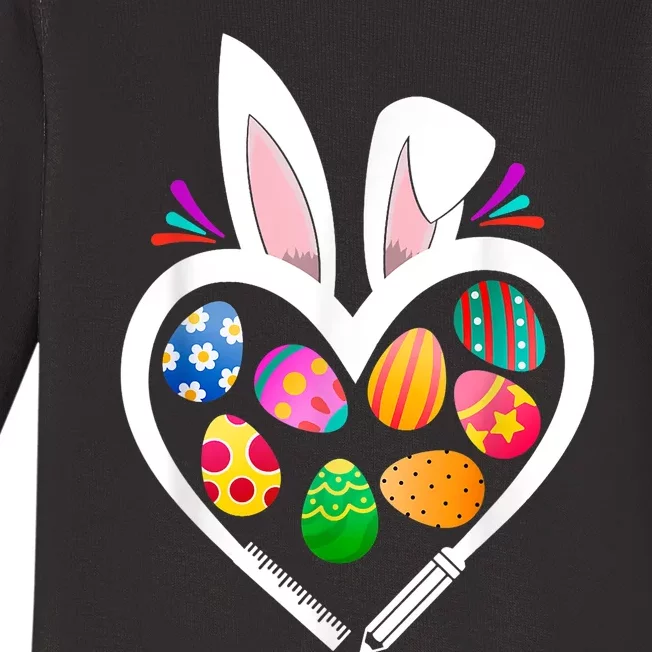 Funny Teacher Bunny Heart Easter Eggs Rabbit Easter Day Baby Long Sleeve Bodysuit