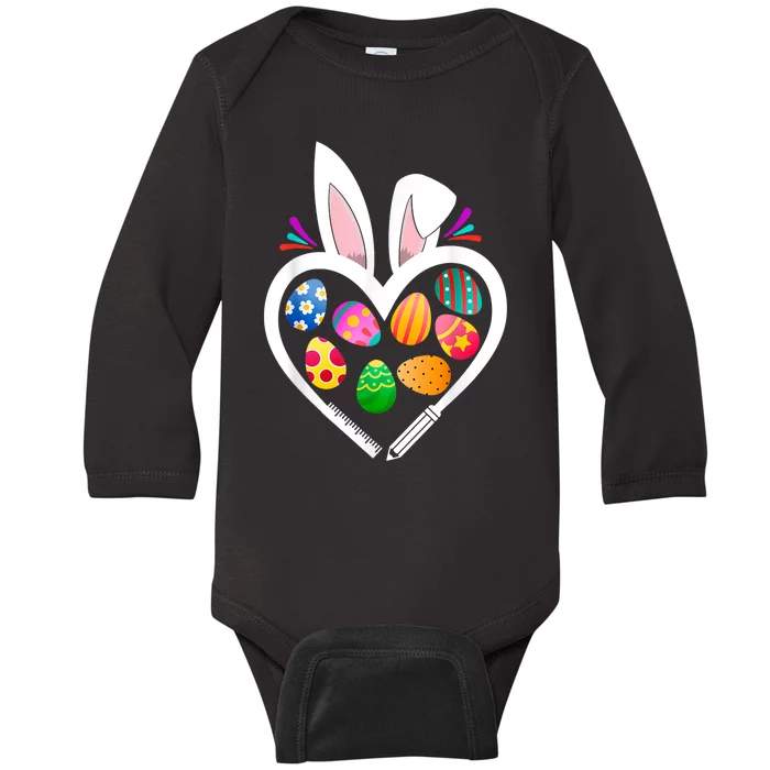 Funny Teacher Bunny Heart Easter Eggs Rabbit Easter Day Baby Long Sleeve Bodysuit