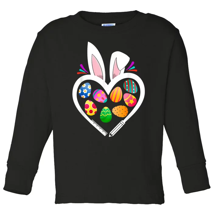 Funny Teacher Bunny Heart Easter Eggs Rabbit Easter Day Toddler Long Sleeve Shirt