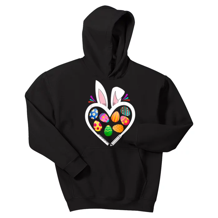 Funny Teacher Bunny Heart Easter Eggs Rabbit Easter Day Kids Hoodie