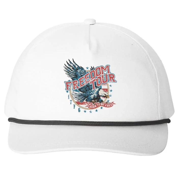 Freedom Tour Born To Be Free 4th Of July 1776 Eagle USA Flag Snapback Five-Panel Rope Hat