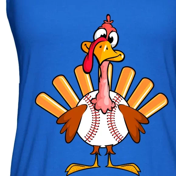 Funny Turkey Baseball Player Thanksgiving Day Baseball Lover Cute Gift Ladies Essential Flowy Tank